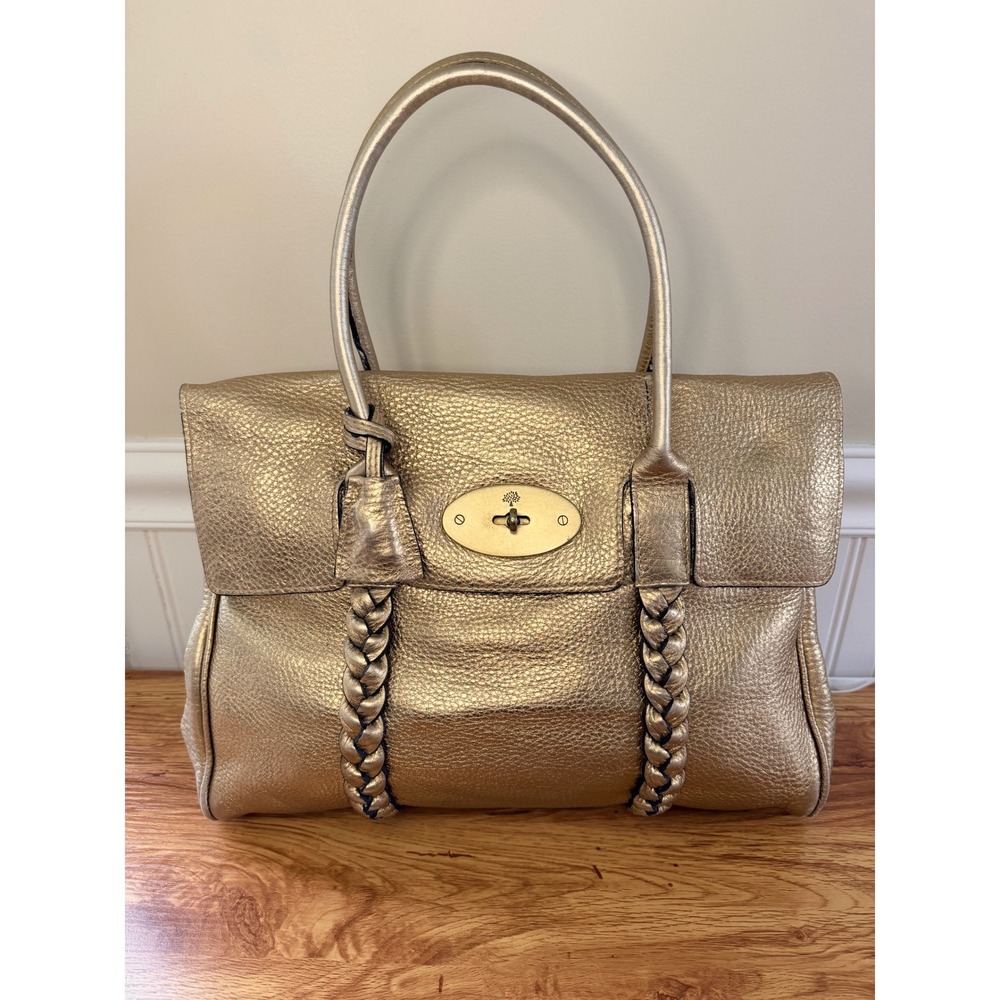 Rare Mulberry Bayswater Metallic Gold Leather Braided Handle Bag Vintage Y2K